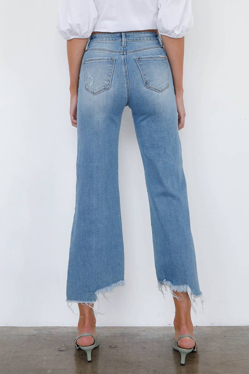 Uneven Raw Hem Crop Flare Jeans