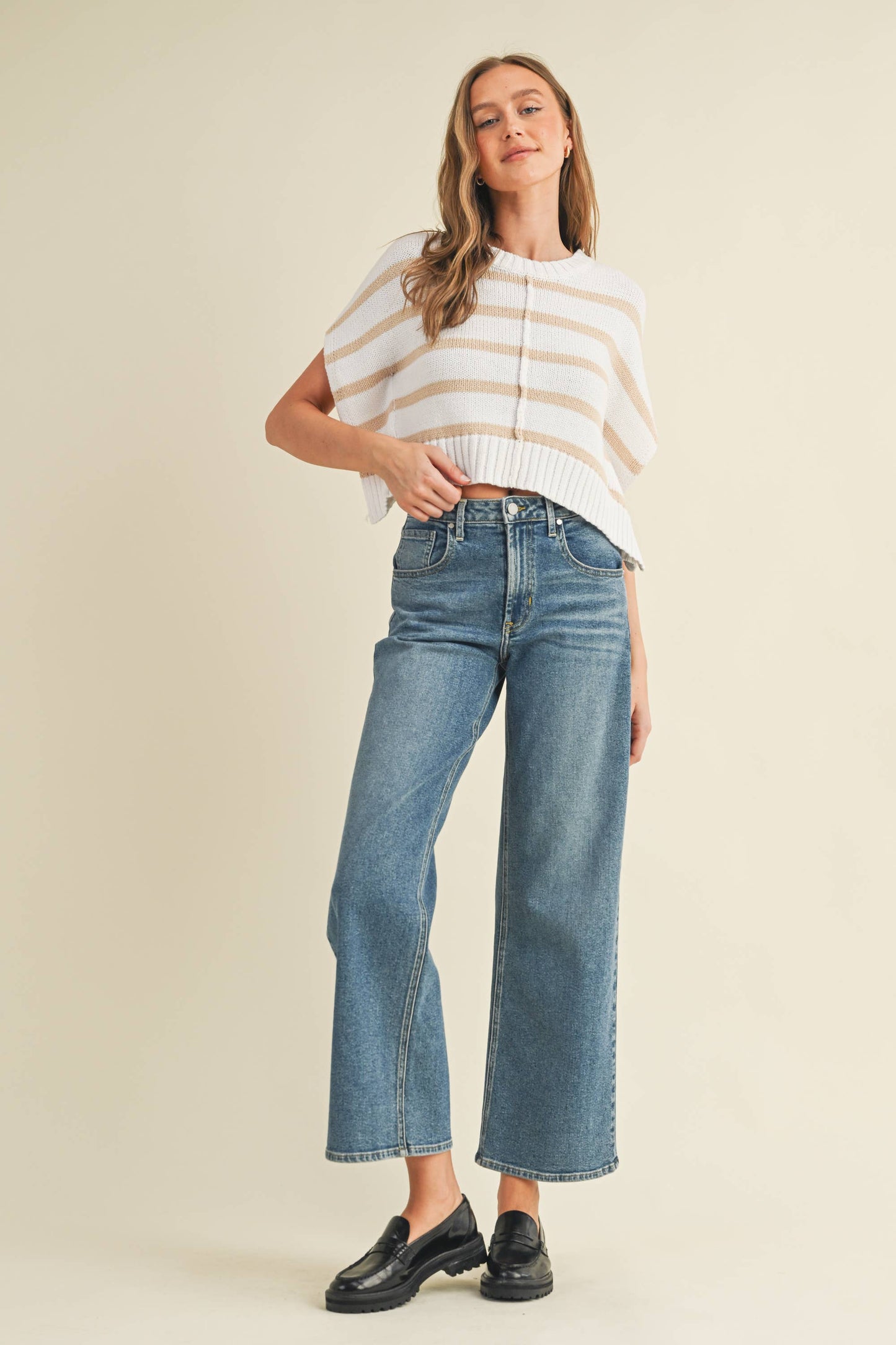 STRIPED KNIT CROPPED SWEATER VEST