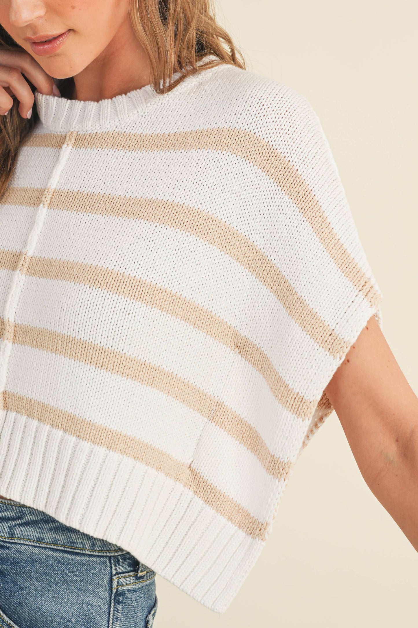 STRIPED KNIT CROPPED SWEATER VEST