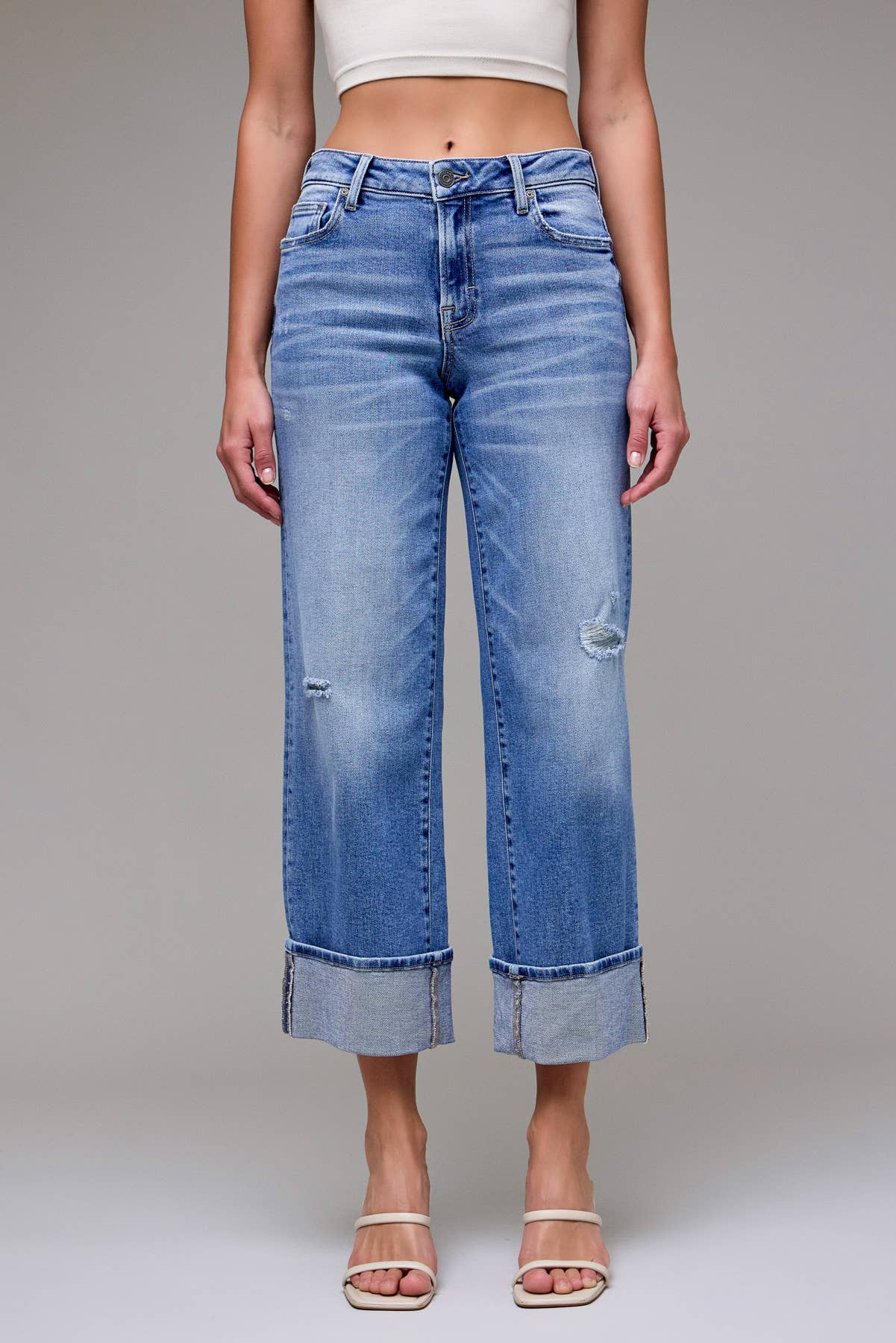 Medium Dark Cuffed Mid Rise Dad Jean