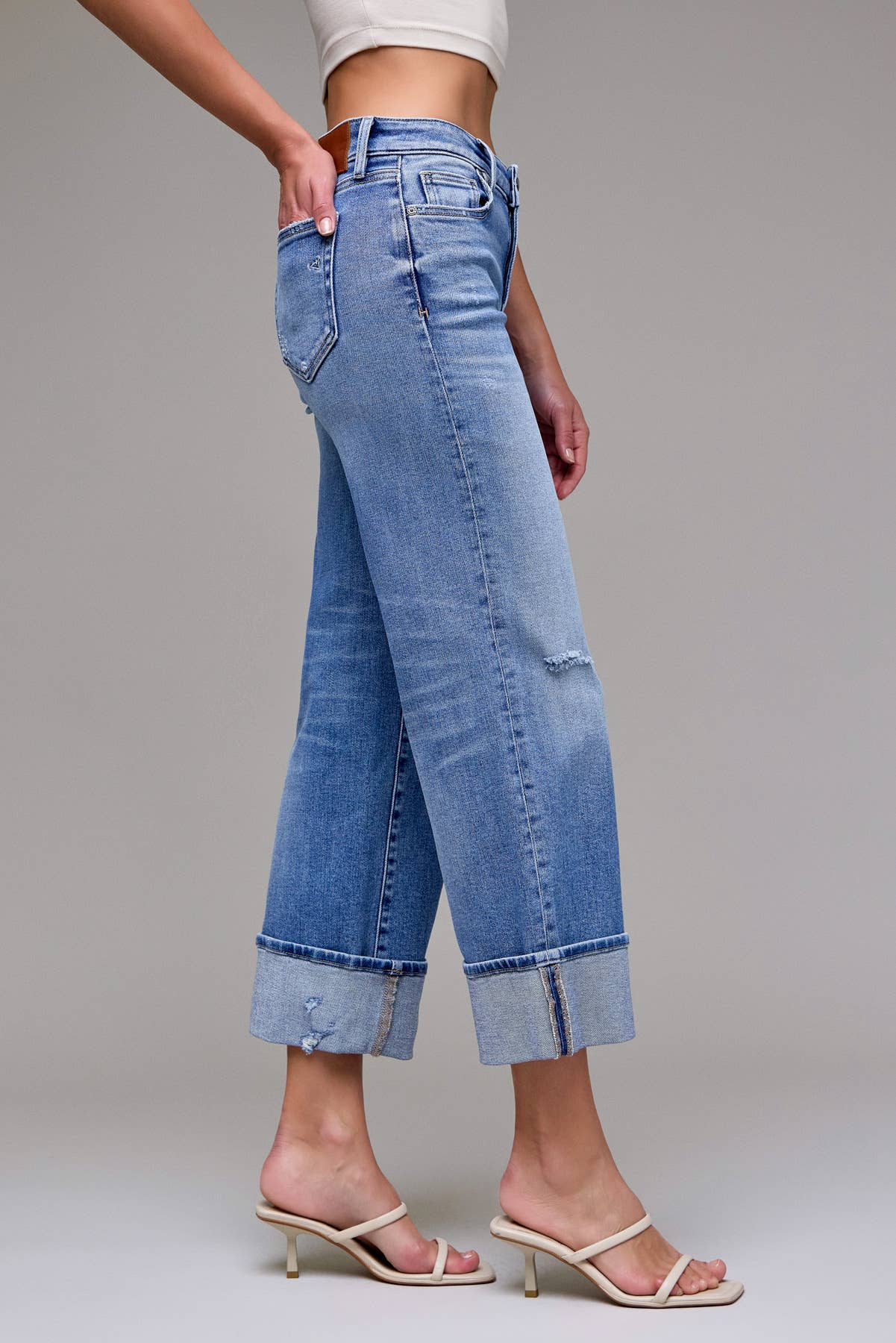 Medium Dark Cuffed Mid Rise Dad Jean