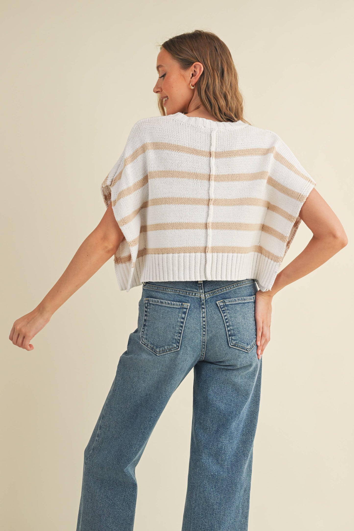 STRIPED KNIT CROPPED SWEATER VEST
