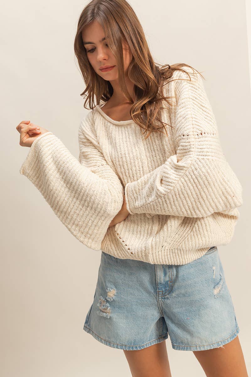 Ribbed Drop Sleeve Sweater
