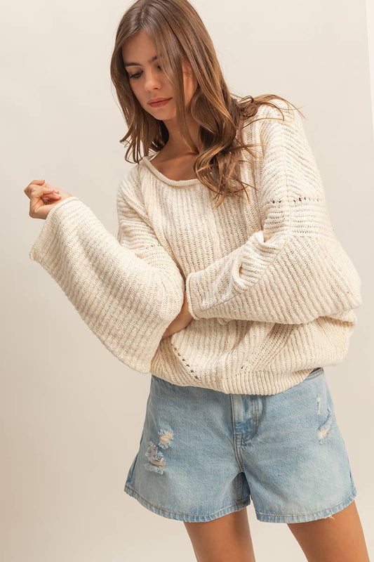 Ribbed Drop Sleeve Sweater